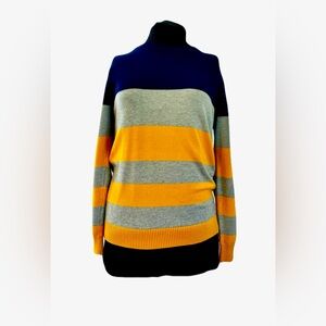 Unisex Navy, grey+golden stripe thin sweater